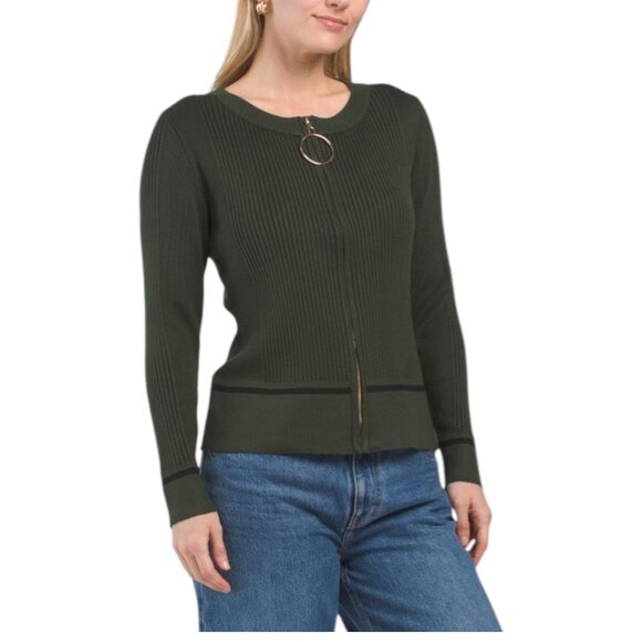 RIO & RIAN Crew Neck Long Sleeve Zipper Front Cardigan - Picture 1 of 2